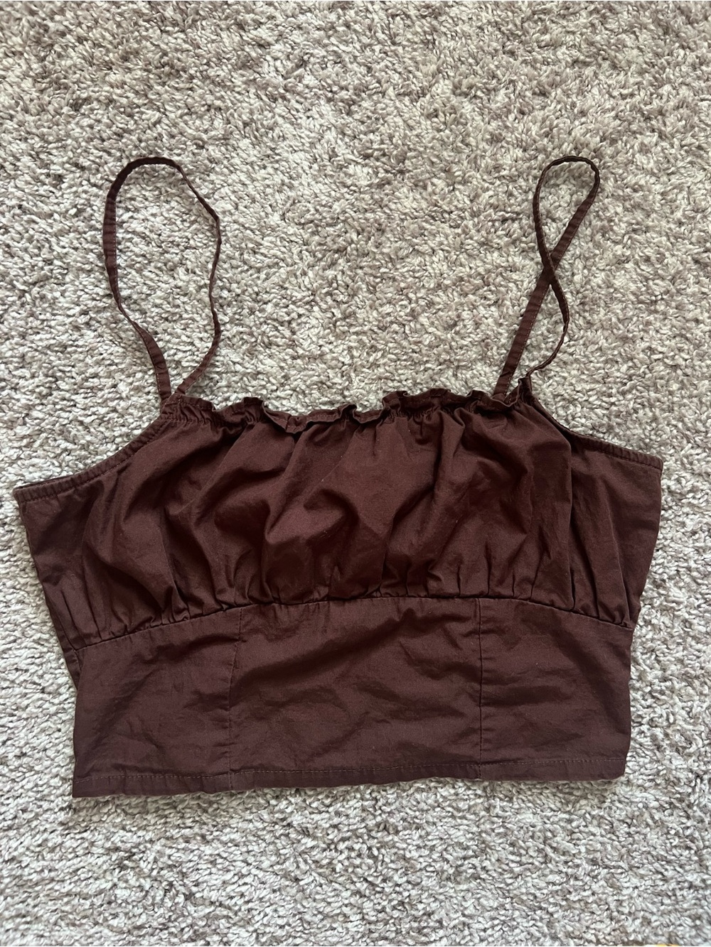 Divided Dark Brown Ruffle-Top Cropped Cami